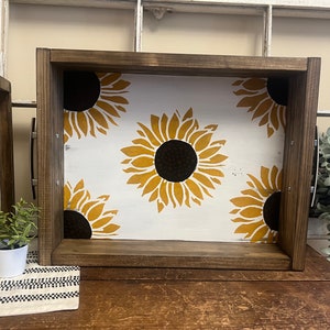 Sunflower lover gift, sunflower tray, catchall tray, valet tray wood, bed tray with handles, carrying tray, coffee table book box storage