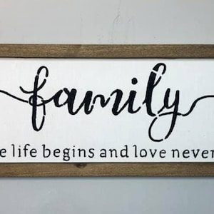 Family - Where Life Begins and Love Never Ends Sign, Framed Canvas Sign, Canvas Wall Decor, Anniversary Gift, Wedding Gift, Gift for her/him