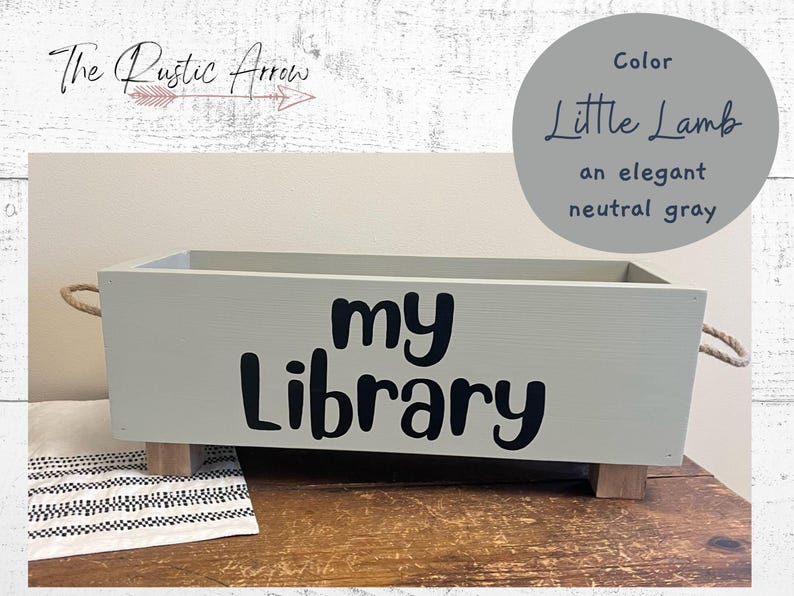 Children's library box, baby book box, book storage, nursery storage, baby girl gift, baby boy gift, bookcase, baby shower gift, kids books Little Lamb (gray)