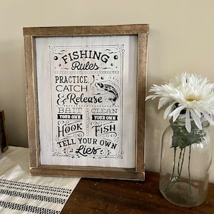fishing rules, cabin decor, lake cabin wall art, fishing picture, hunting and fishing sign
