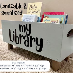 Children's library box, baby book box, book storage, nursery storage, baby girl gift, baby boy gift, bookcase, baby shower gift, kids books image 1