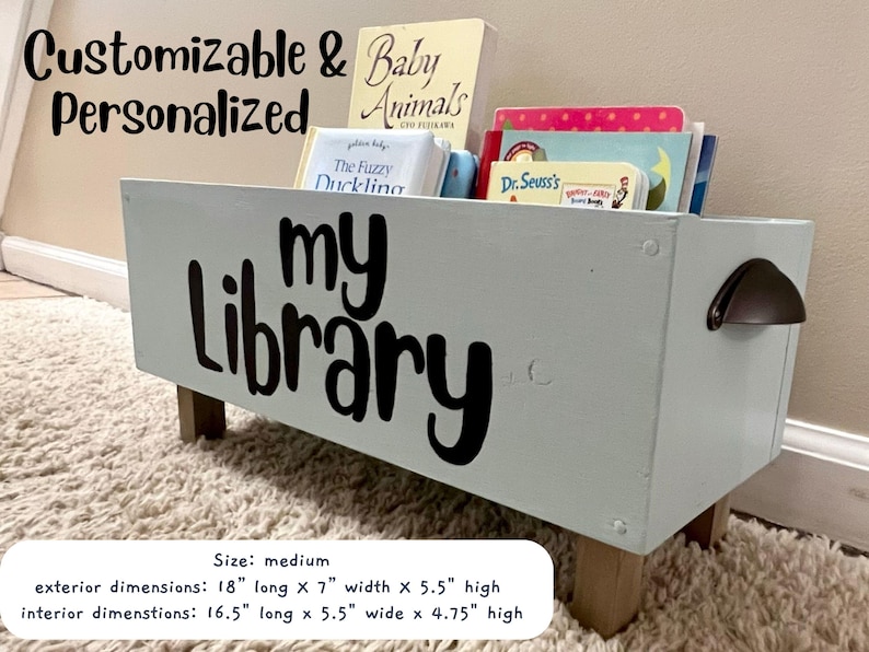 Children's library box, baby book box, book storage, nursery storage, baby girl gift, baby boy gift, bookcase, baby shower gift, kids books image 1