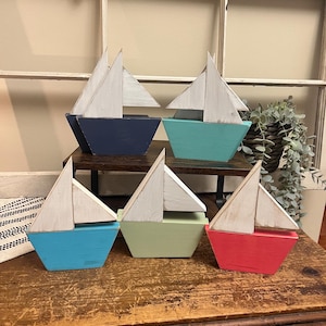rustic wood boat, beach tier tray, beach classroom decor, beach bungalow decor, lake tiered tray, mini sailboat, coastal shelf sitters
