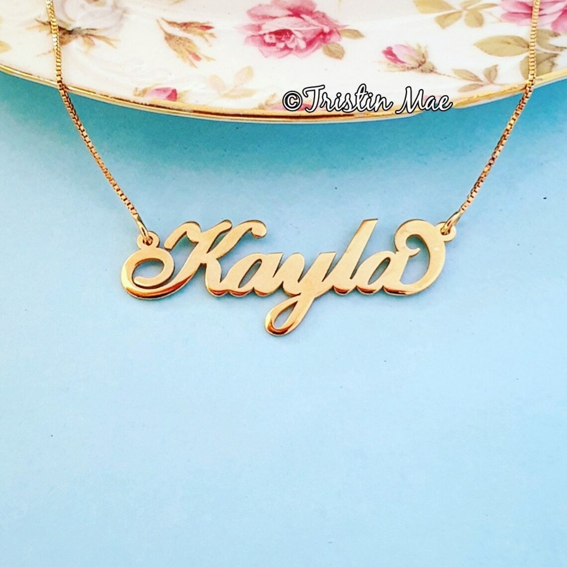 Allison Necklace 14kt Real Gold Cursive Script Carrie Etsy