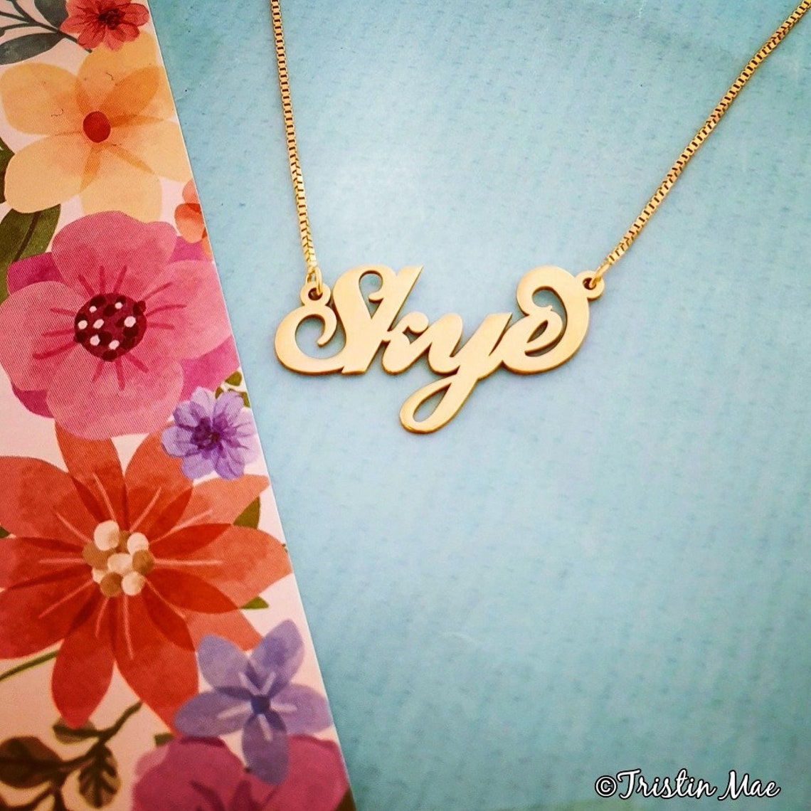 Allison Necklace 14kt Real Gold Cursive Script Carrie Etsy