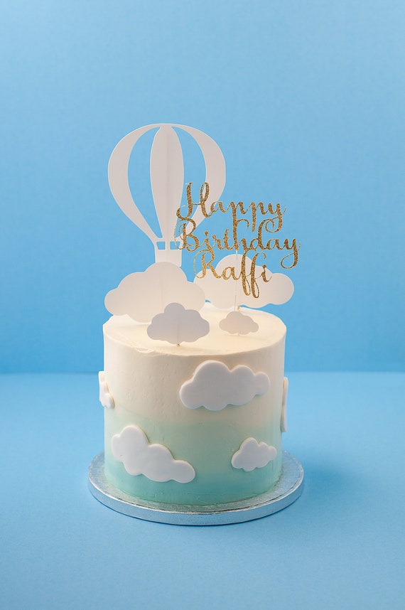 Personalised Hot Air Balloon Cake Topper With Clouds Birthday Etsy