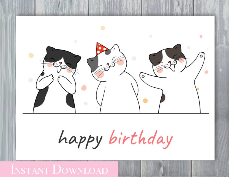 Happy Birthday Cat Card Cat Birthday Card Printable Card | Etsy