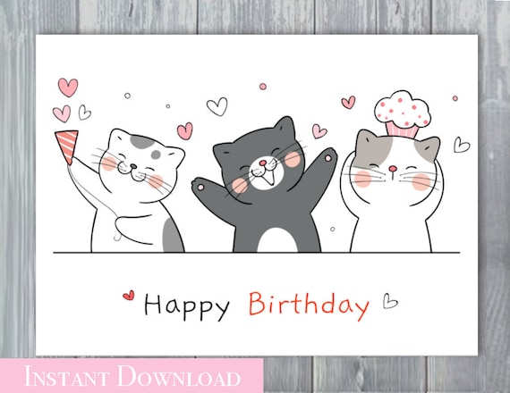 Carte De Chat De Joyeux Anniversaire Carte Danniversaire De Etsy France