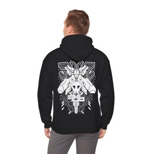 Geometrischer Cyber Tekno Unisex Hoodie, Edgy Streetwear, Urban Fashion, Geschenk für Musikliebhaber, Gothic Style