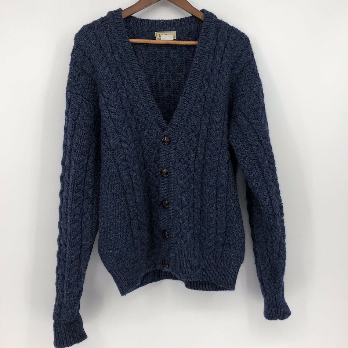 Vintage LL Bean Mens Medium Wool Cable Knit Fisherman Cardigan Etsy
