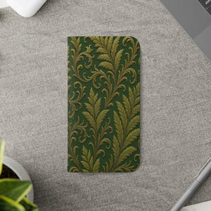 Funda abatible con diseño floral de hojas de helecho para iPhone, elegante funda tipo cartera para iPhone, diseño floral, regalo para ella, accesorios para teléfono, cubierta verde tranquilo
