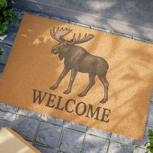Moose Welcome Doormat | Rustic Home Entry Mat | Cabin Decor | Housewarming Gift | Cozy Entrance Rug | Outdoor/Indoor Mat