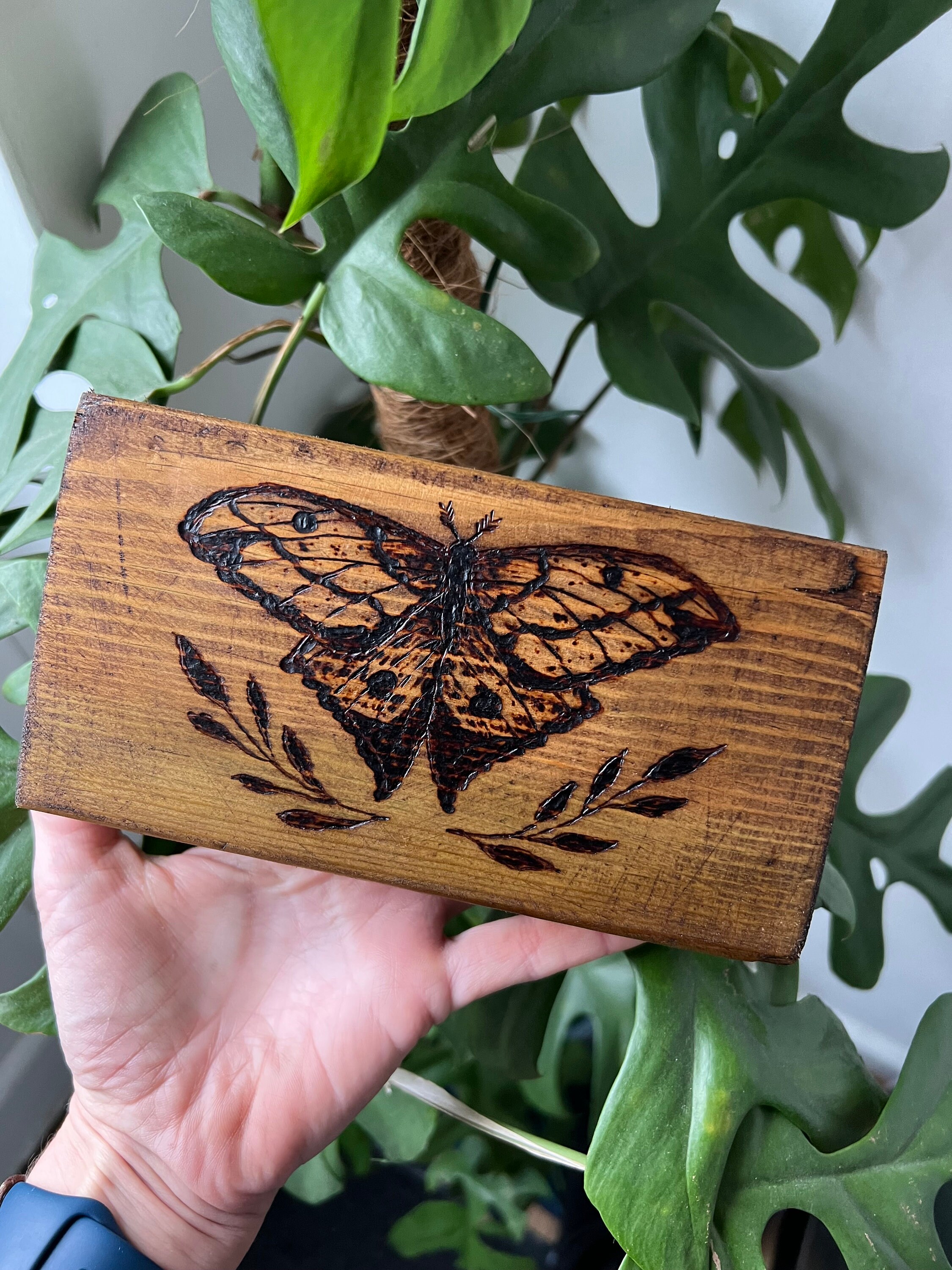 Moth Pyrography on Reclaimed Wood Block. - Etsy