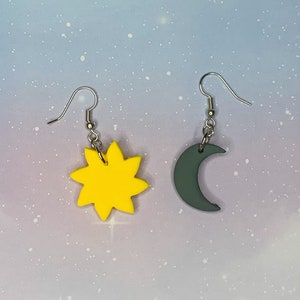 Sun and Moon Dangly Clay Earrings, Handmade Earrings, Polymer Clay Earrings, Gift ideas, Womens Earrings, Outer Space