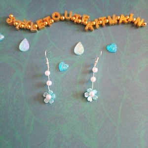 Unique piece, blue flower hanging earrings