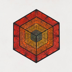 MALE HEART | Abstract Psychedelic Geometric Drawing | Tesseract Hypercube Sacred Geometry | Fine Art Print