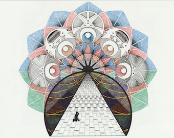 SHADOW PATH / Jungian Shadow Work Mandala / Abstract Psychedelic Geometric Drawing / Fine Art Print