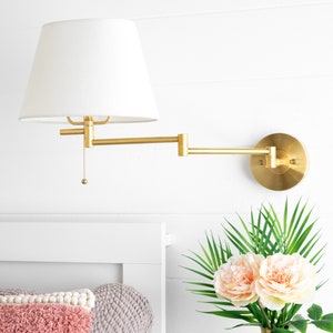 Cloth Shade Sconce - Swing Arm Wall Light - Hardwire or Plug In - Victorian Sconce - Model No. 1284