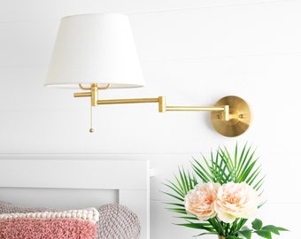 Cloth Shade Sconce - Swing Arm Wall Light - Hardwire or Plug In - Victorian Sconce - Model No. 1284