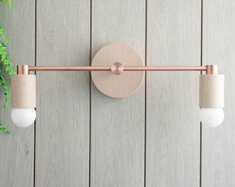 Boho Lamp - Natural Sconce - Copper Lamp - Wooden Vanity Sconce - Minimalist Lighting - Lighting - Unique Lighting - Boho Model No. 7357
