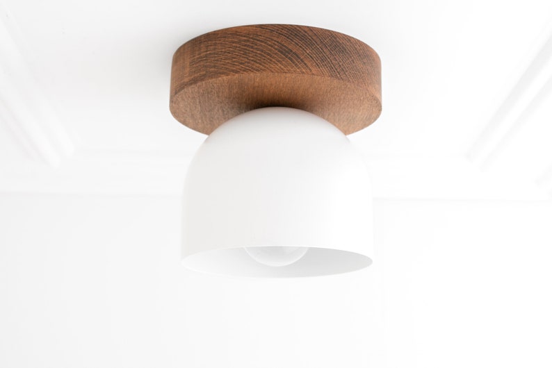 Oak Finish Wood Ceiling Light Minimalist Lighting Farmhouse Lighting Scandinavian Light Model No. 1107 Oak Finish/White