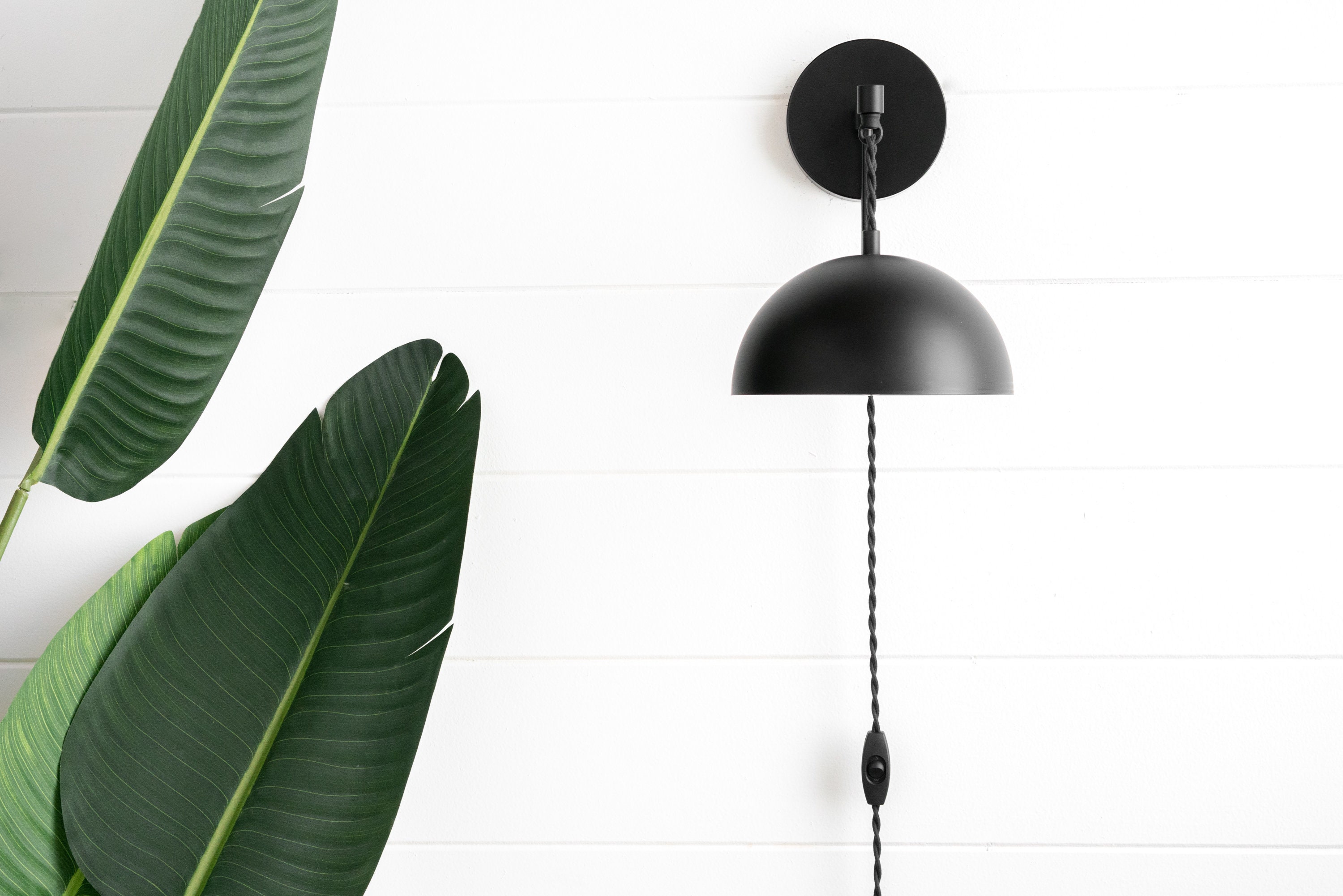 Black Dome Light Plug In Wall Light Boho Sconce Hanging Etsy