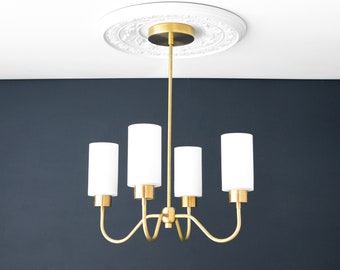 Chandelier Lighting - Dining Room Light - Brass Lighting - Frosted Glass Light - Ceiling Light - Model No. 4563