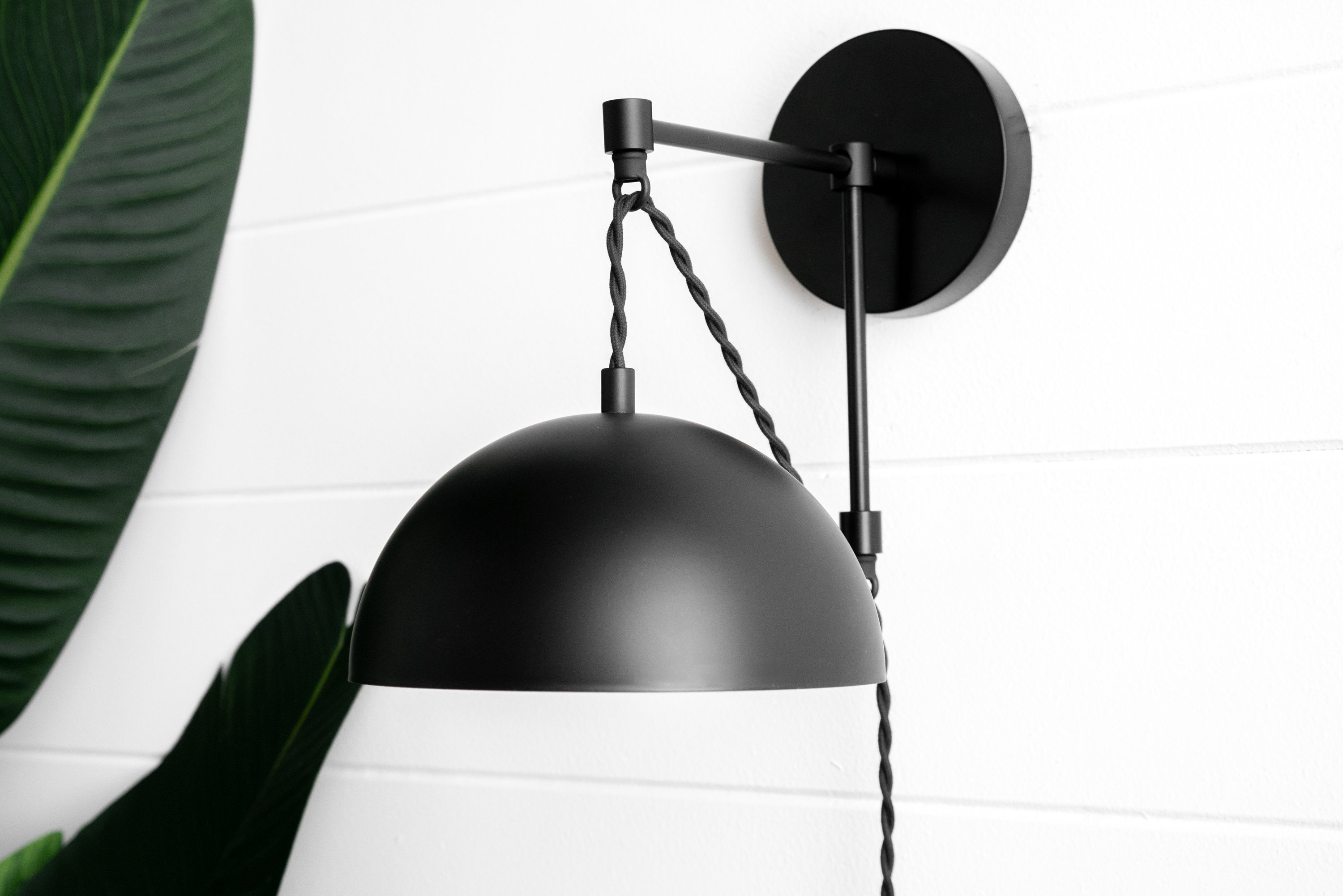 Black Dome Light Plug In Wall Light Boho Sconce Hanging Etsy