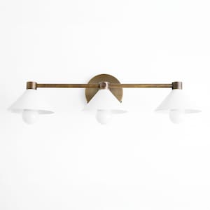Rustic Vanity Light - White Shade - Antique Brass Light - Modern Farmhouse - Wall Light - Model No. 0253