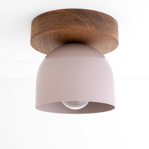 Oak Finish Wood Ceiling Light Minimalist Lighting Farmhouse Lighting Scandinavian Light Model No. 1107 Oak Finish/Mauve