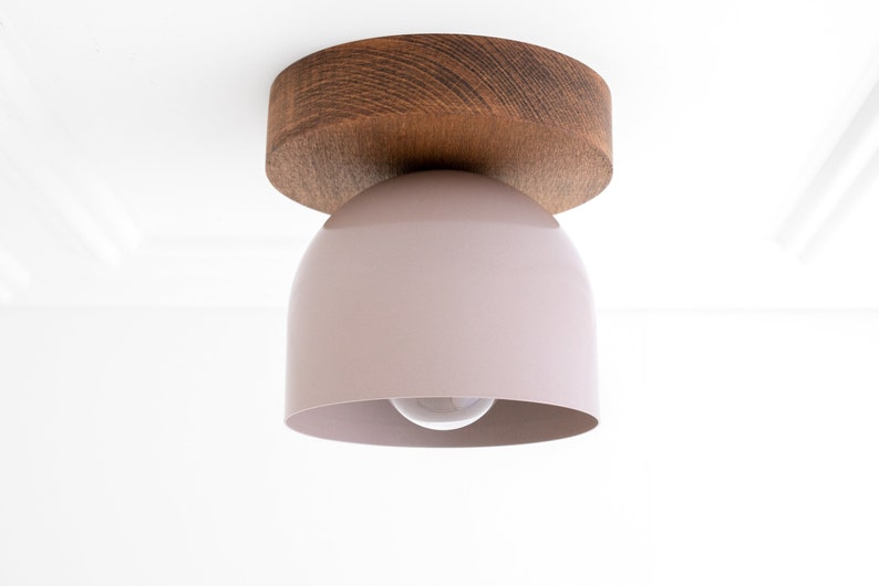 Oak Finish Wood Ceiling Light Minimalist Lighting Farmhouse Lighting Scandinavian Light Model No. 1107 Oak Finish/Mauve