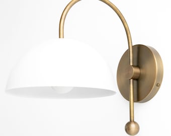 White Dome Sconce - Antique Brass Wall Lamp - Modern Lighting - Wall Light - Wood Sconce - Model No. 5732