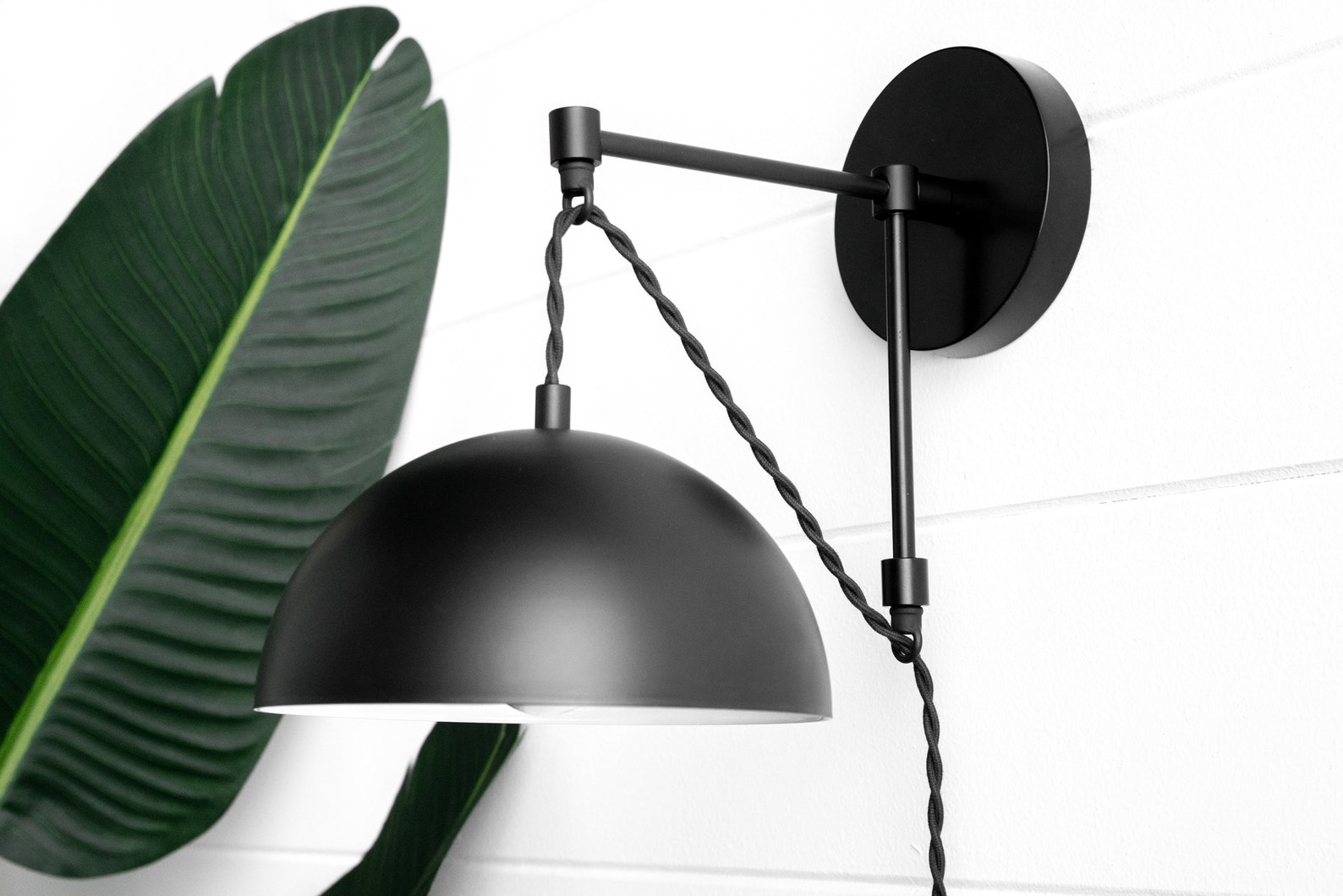 Black Dome Light Plug in Wall Light Boho Sconce Hanging Etsy