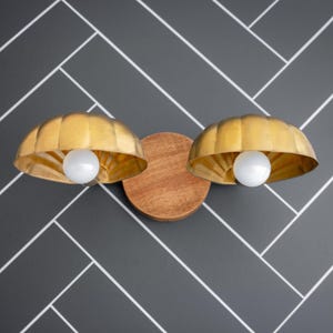 Sea Shell Lamp - Coastal Decor - Vanity Light - Brass Fixture - Beachhouse Decor - Wood Sconce - Model No. 8659