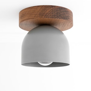 Oak Finish Wood Ceiling Light Minimalist Lighting Farmhouse Lighting Scandinavian Light Model No. 1107 Oak Finish/Gray