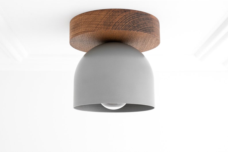 Oak Finish Wood Ceiling Light Minimalist Lighting Farmhouse Lighting Scandinavian Light Model No. 1107 Oak Finish/Gray