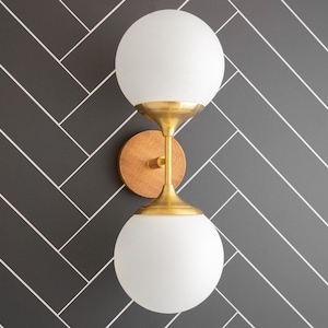 Double Globe Sconce - Modern Farmhouse - Bathroom Lighting - Hardwood Sconce - Wall Light - Model No. 3221