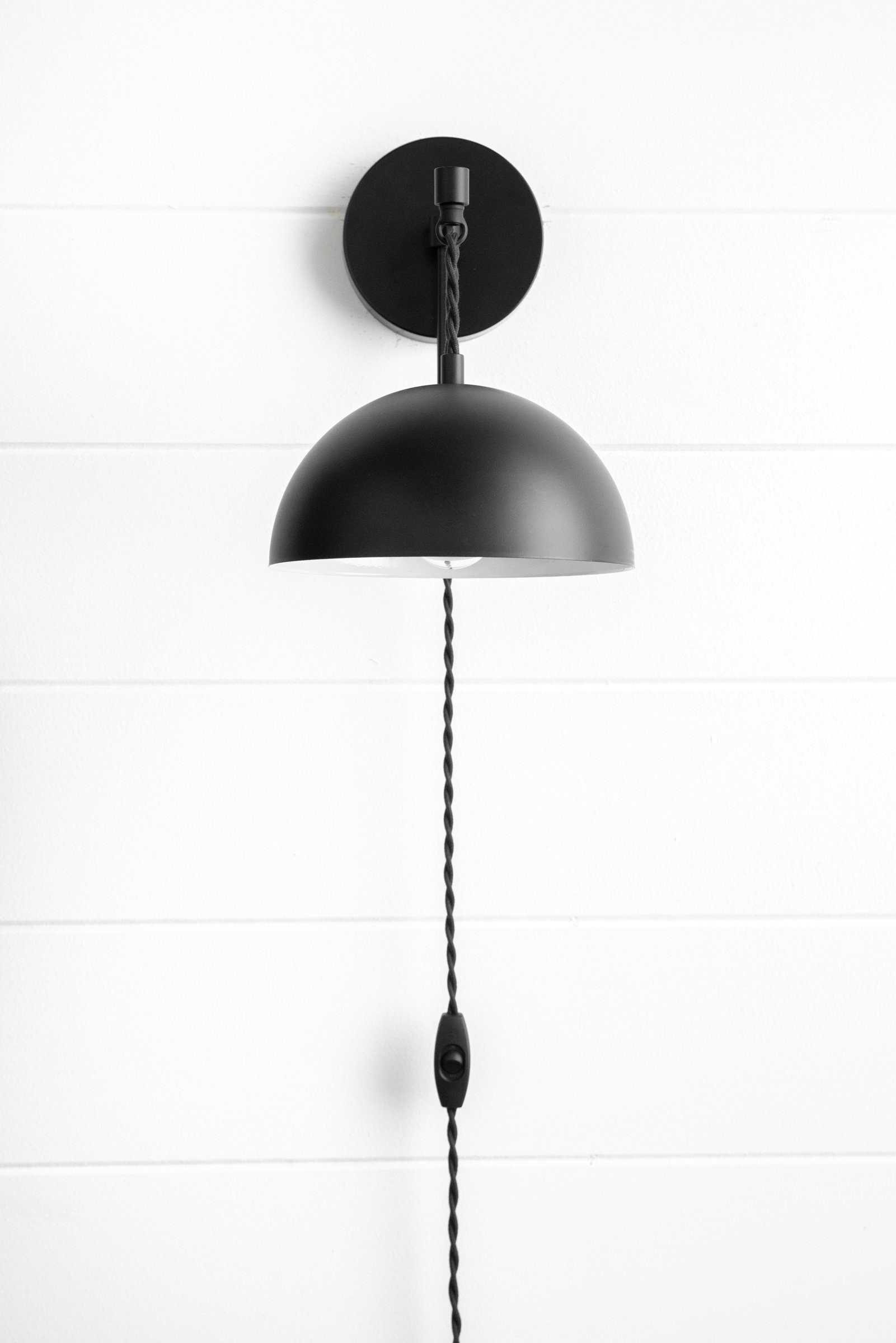 Black Dome Light Plug In Wall Light Boho Sconce Hanging Etsy