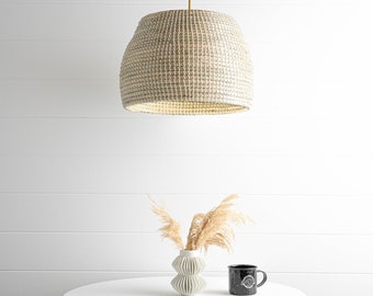 Large White Basket - Pendant Light - Boho Pendant - Boho Lighting - Kitchen Lighting - Unique Lighting - Lighting - Boho Model No. 6007