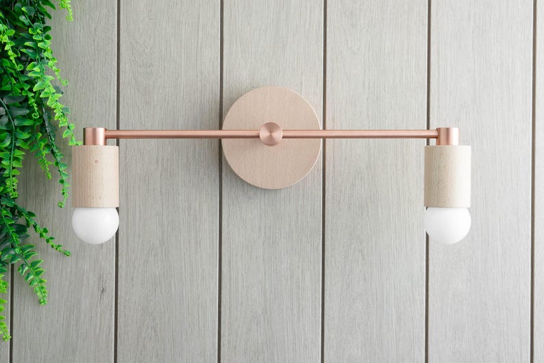 Boho Lamp - Natural Sconce - Copper Lamp - Wooden Vanity Sconce - Minimalist Lighting - Lighting - Unique Lighting - Boho Model No. 7357 image 2