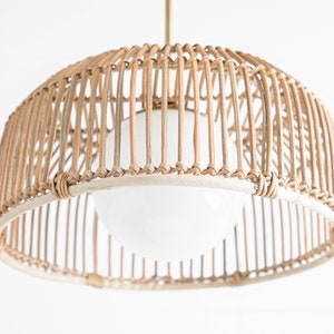 Rattan Basket Light Opal Globe Natural Fiber Ceiling Light Unique Lighting Boho Model No. 4843 image 4