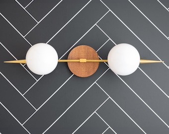 Glass Globe Vanity - Wood Sconce - Brass Light Fixture - Unique Lighting - Vanity Light - Model No. 4006