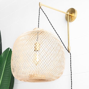 Woven Fish Trap Lamp - Bamboo Light - Plug In Sconce - Light Fixture - Bohemian Lights - Hanging Sconce - Lighting - Model No. 3541