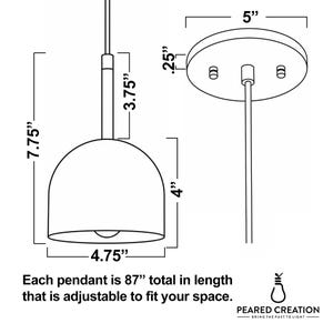 K&ouml;nnte beinhalten: Diagramm einer Pendelleuchte mit Abmessungen in Zoll. Der Anh&auml;nger ist 19,69 cm hoch, 12,07 cm breit und 10,16 cm tief. Die Gesamtl&auml;nge betr&auml;gt 220,98 cm und ist einstellbar. Die Leuchte hat eine Deckenhalterung mit 12,7 cm Durchmesser.