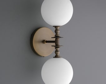 Vanity Lights Light-Brass Wall Sconce-Double Globe Light-Opal Glass Sconce - Model No. 2500