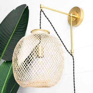 Bamboo Boho Basket Light - Fish Trap Lamp - Hanging Lamp - Wall Light - Plug In Wall Sconce - Basket Sconce - Wall Light - Model No. 8524