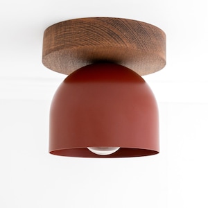 Oak Finish Wood Ceiling Light Minimalist Lighting Farmhouse Lighting Scandinavian Light Model No. 1107 Oak Finish/Brick Red