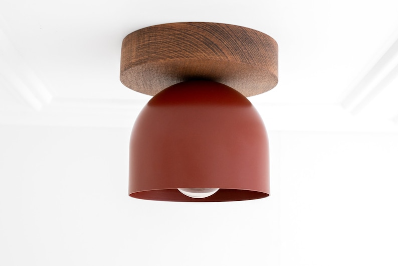 Oak Finish Wood Ceiling Light Minimalist Lighting Farmhouse Lighting Scandinavian Light Model No. 1107 Oak Finish/Brick Red