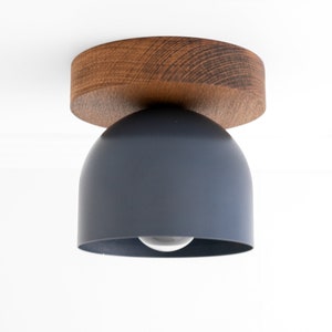 Oak Finish Wood Ceiling Light Minimalist Lighting Farmhouse Lighting Scandinavian Light Model No. 1107 Oak Finish/Coal Blue