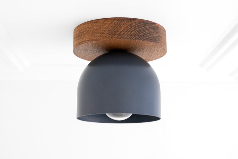 Oak Finish Wood Ceiling Light Minimalist Lighting Farmhouse Lighting Scandinavian Light Model No. 1107 Oak Finish/Coal Blue